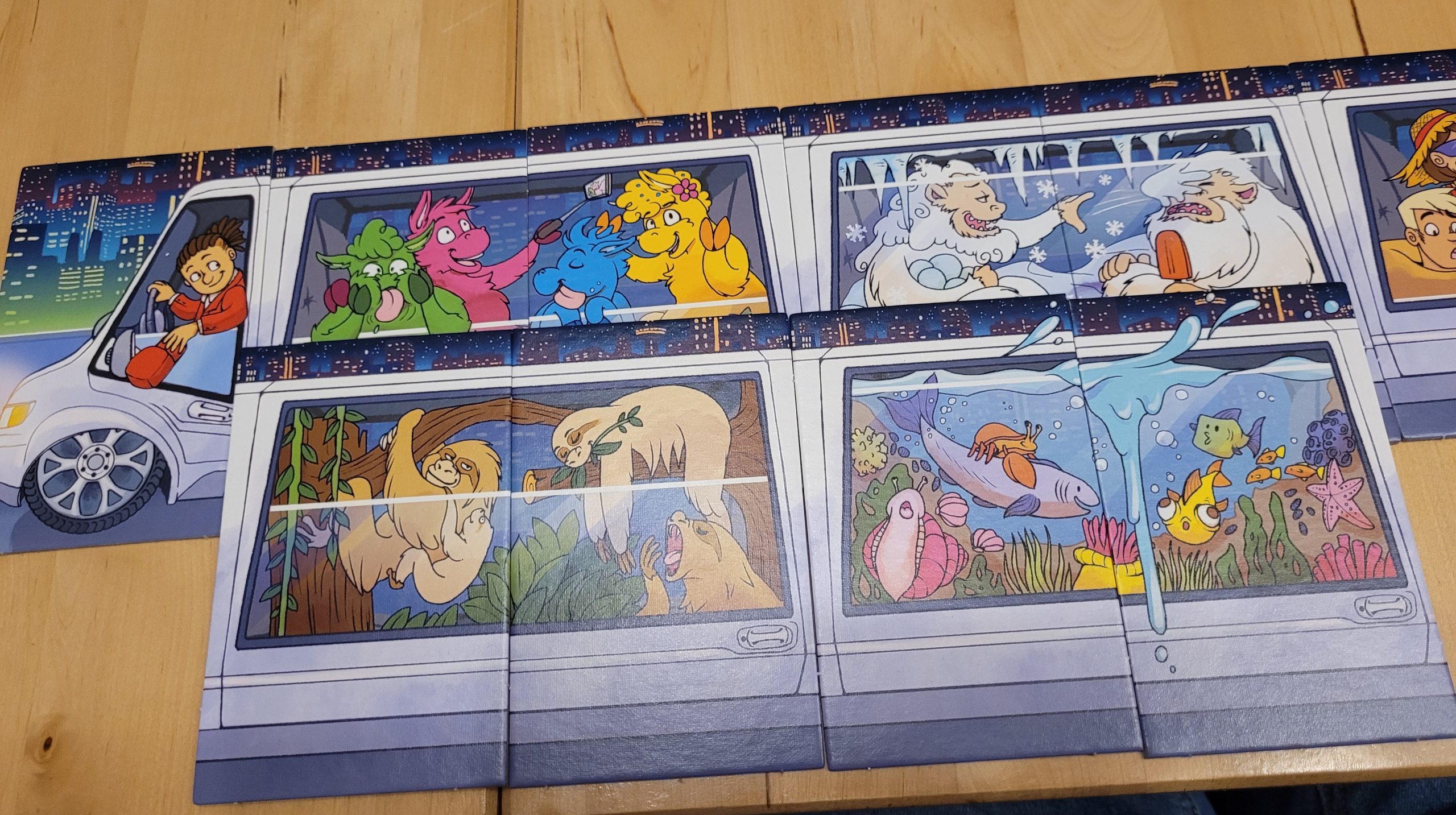 Vier Karten-Pärchen mit kunterbunten Tieren aus "Lenny's Limo".