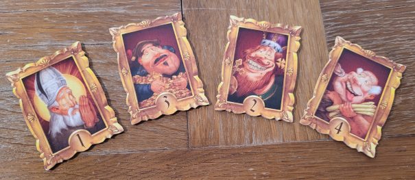 Vier Karten mit goldenem Bilderrahmen-Rand aus "Mea Culpa".