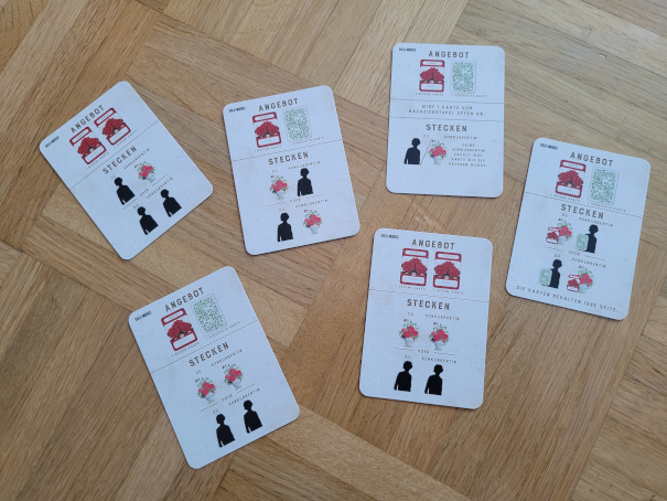 Sechs Karten für die Solo-Variante von "Geschickt gesteckt".