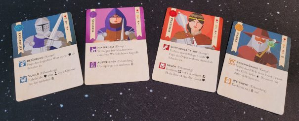 Vier Charakterkarten aus "Mini Rogue".