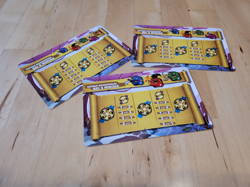 Turnier-Karten aus "Ninja Academy" für drei, vier und fünf Spieler.