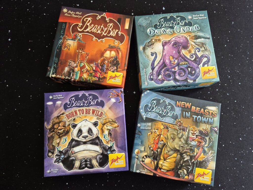 Die vier Cover der vier "Beasty Bar"-Spiele.