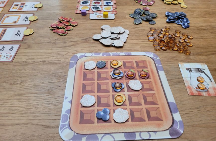 Spielmaterial von "Waffelzeit" mitten im Spielverlauf.