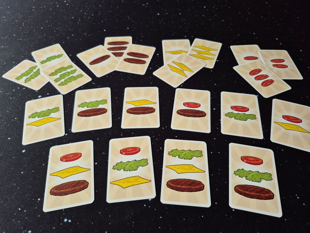 Karten mit Burger-Zutaten.