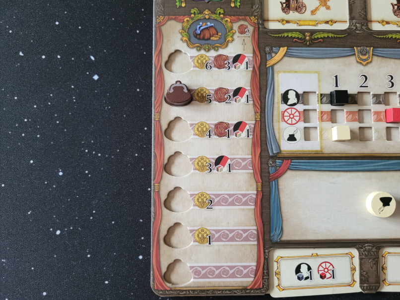 Teil des Spielertableaus mit Markern.