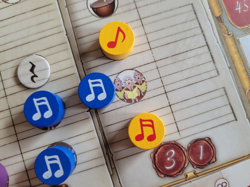 Ein Marker liegt neben einem freien Feld. Drumherum liegen schon mehrere Marker.