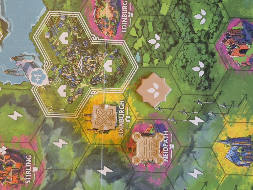 Spielmaterial auf dem Spielplan.