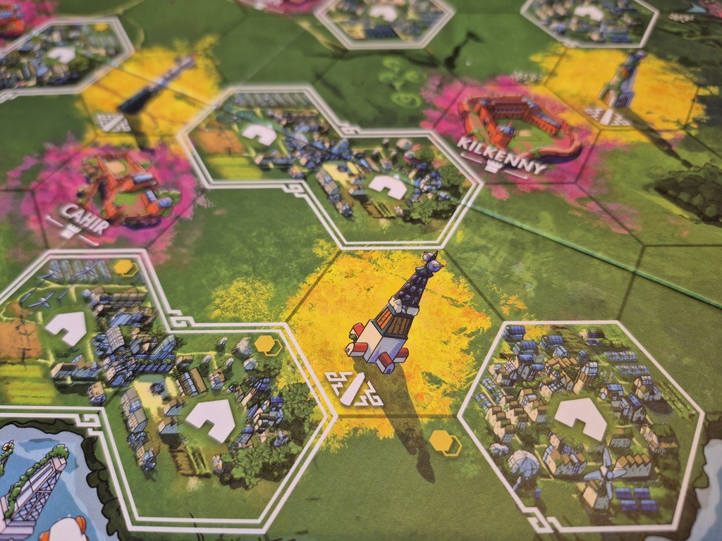 Ein Ausschnitt des Spielplans, der aus Hexfeldern besteht.