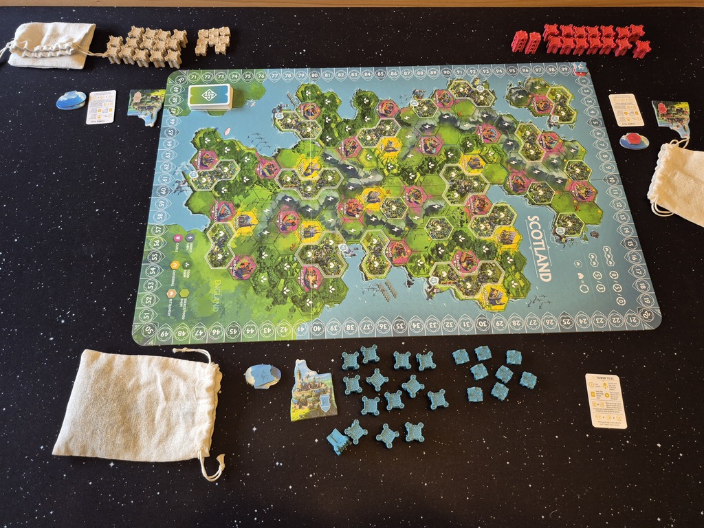 Das aufgebaute Spielmaterial von "Rebirth".