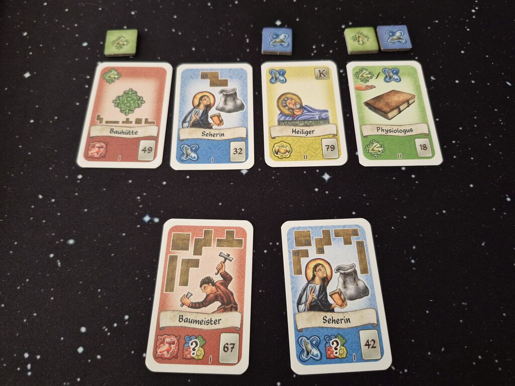 Karten und Plättchen aus "Campus Galli".