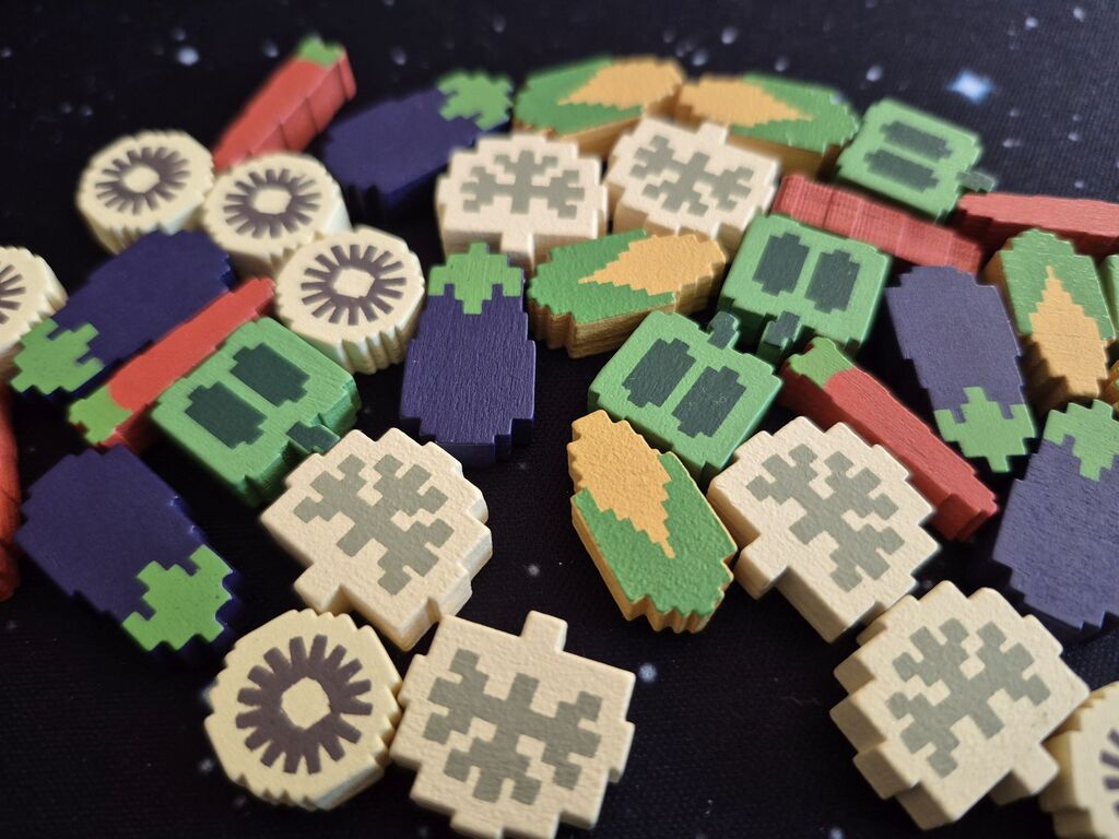 Spielmarker in Gemüseform.