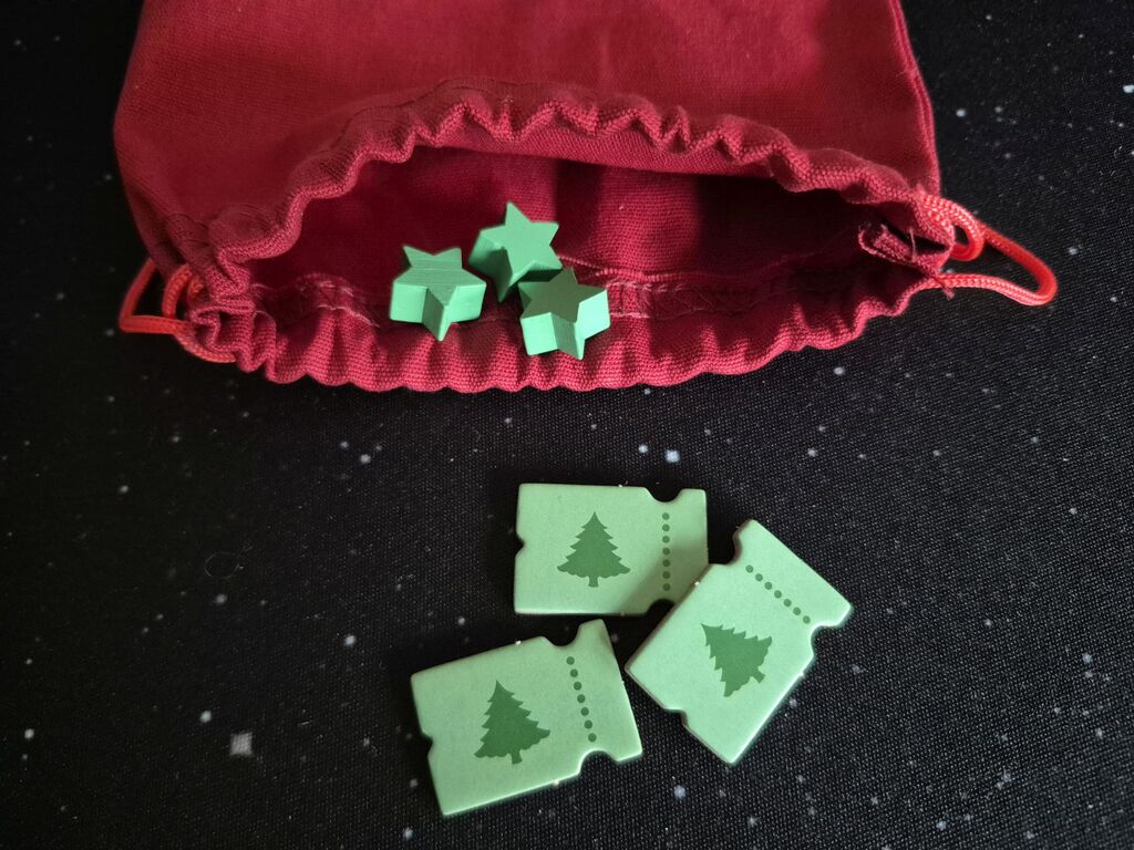 Gleiche Anordnung, nur diesmal drei Sterne und drei Waldchips.