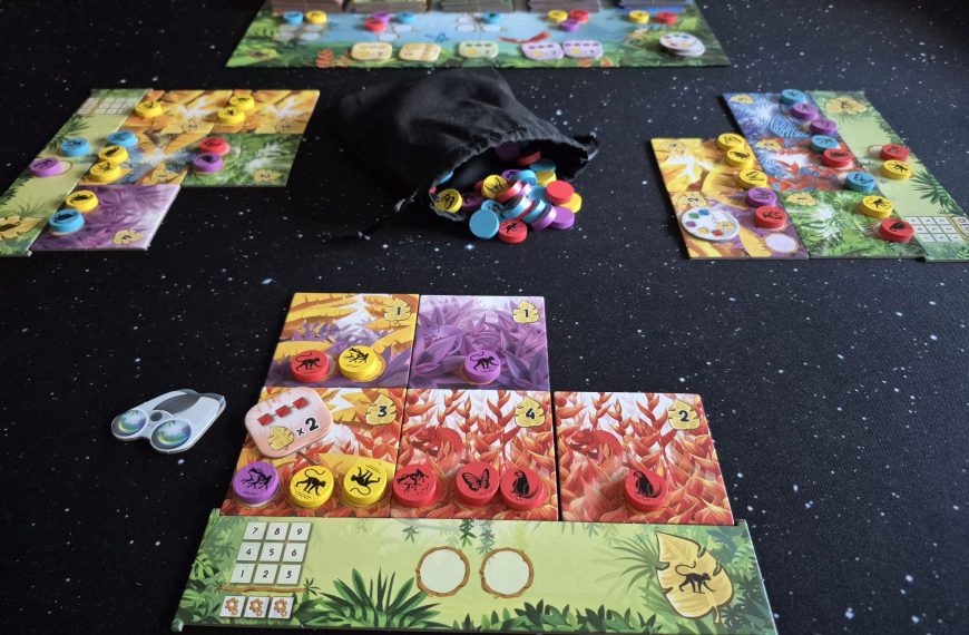 Spielmaterial von "Rainforest" im Spielverlauf.