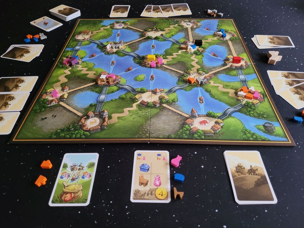 Spielmaterial von "Die Trödler aus den Highlands" im Spielverlauf.