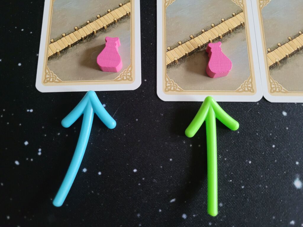 Pfeile zeigen auf Karten mit Flaschenmarkern.