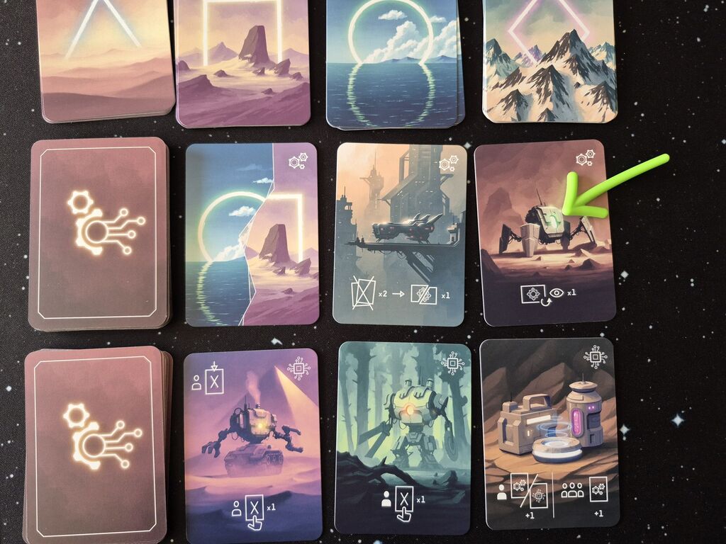 Ein Pfeil zeigt auf eine Karte in einem Kartenraster.