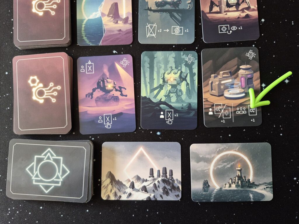 Ein Pfeil zeigt auf eine andere Karte im Raster.