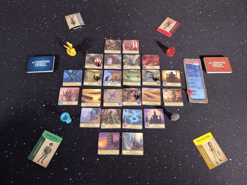 Der Spielaufbau von "Forbidden Island".