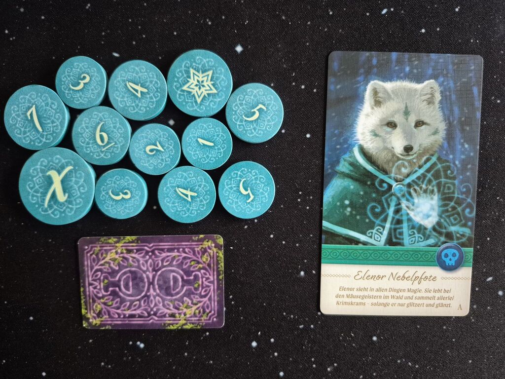 Spielmaterial eines Spielers.