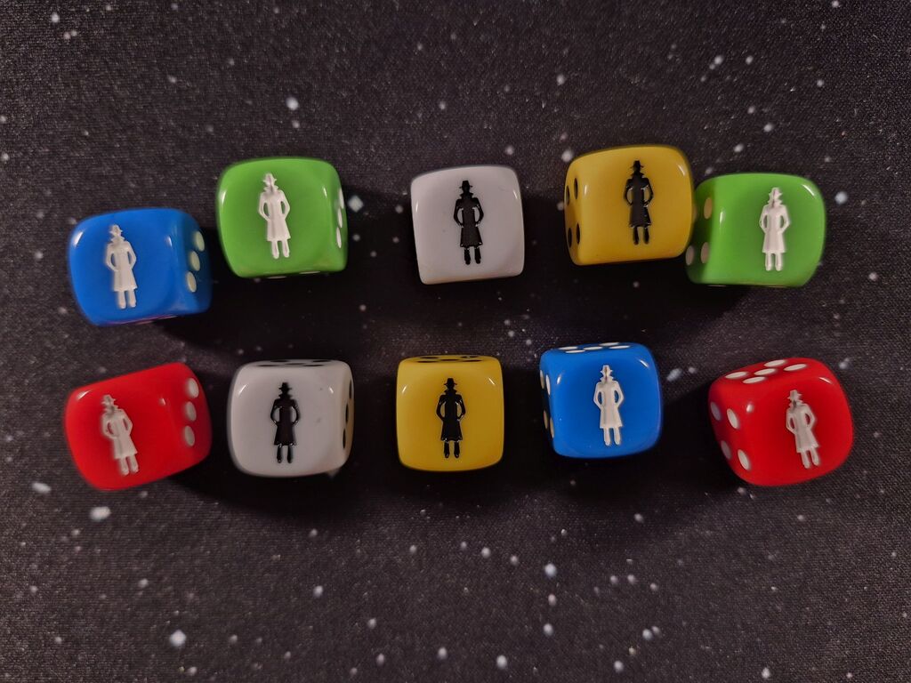 Die gleichen Würfel, diesmal alle mit dem Verfolgersymbol.