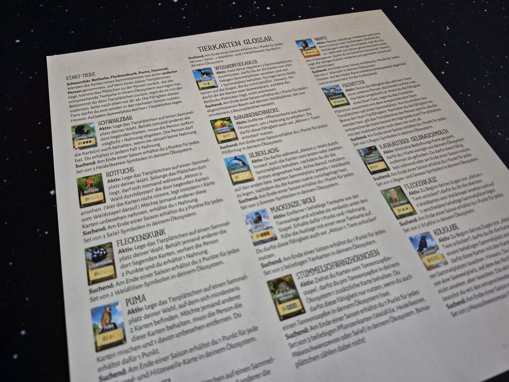 Anleitungsseite mit viel Text und kleinen Bildern aus "Waldland".