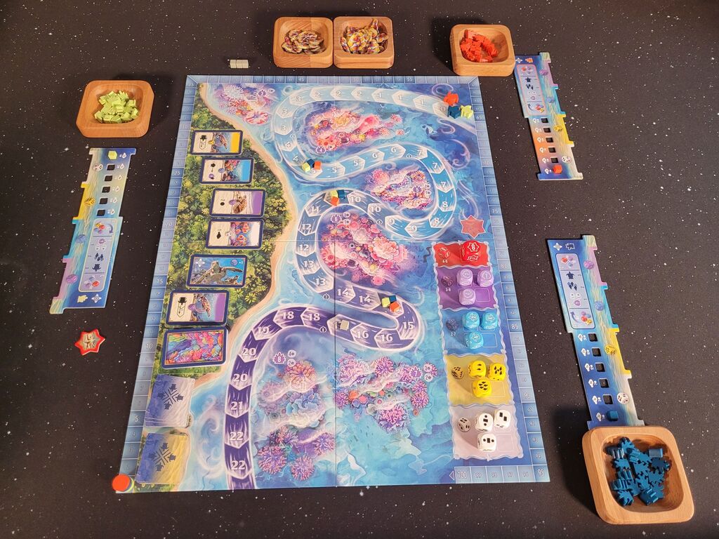 Spielmaterial im Aufbau.