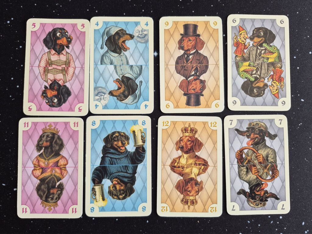 Acht Karten mit putzigen Dackel-Illustrationen.