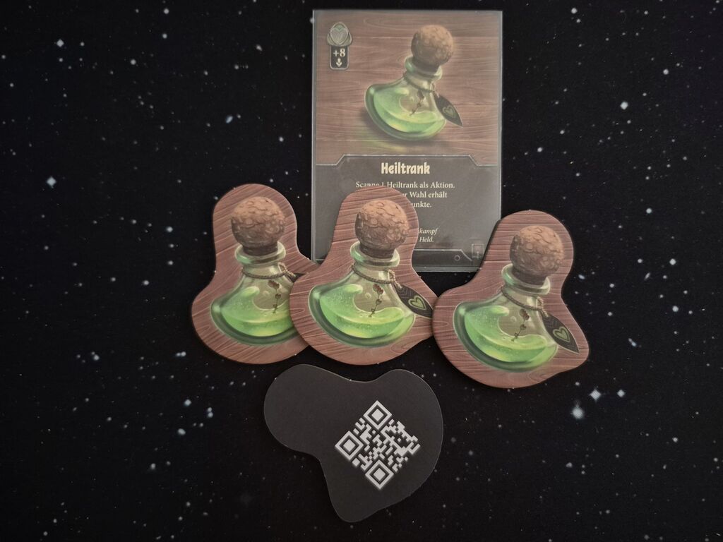 Plättchen und Karte zeigen Heiltrank.