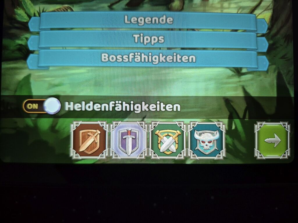 Tabletausschnitt mit Text und Symbolen.