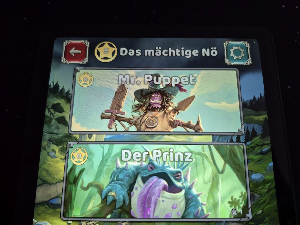 Tabletbildschirm mit Spielinhalten.