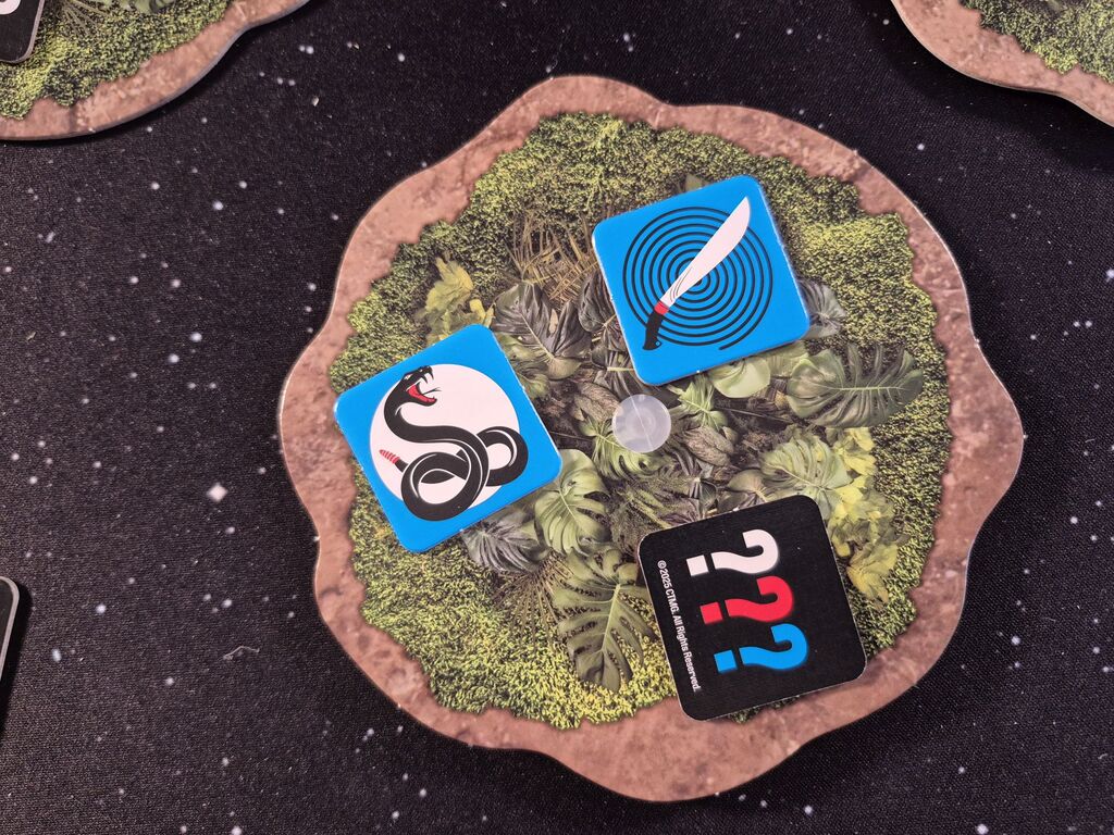 Drei Plättchen, zwei davon aufgedeckt.