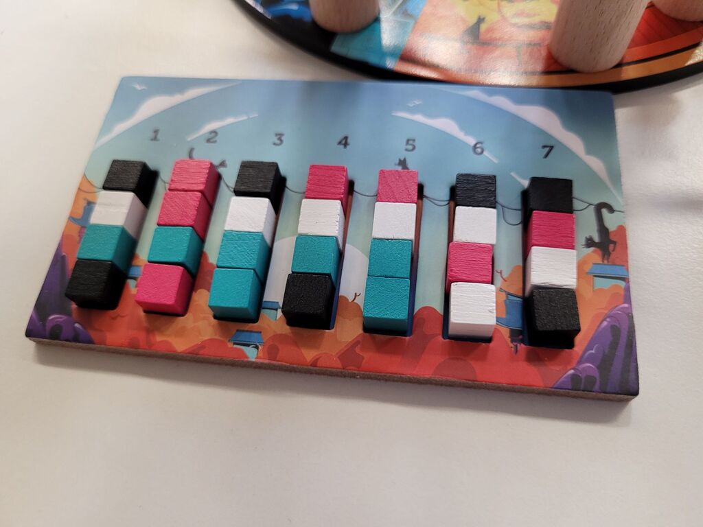 Tableau mit Spalten voller Würfel.