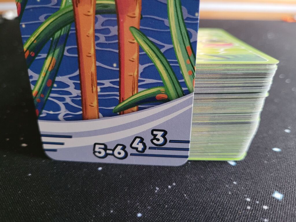 Eine Karte steht aufrecht neben einem Kartenstapel.