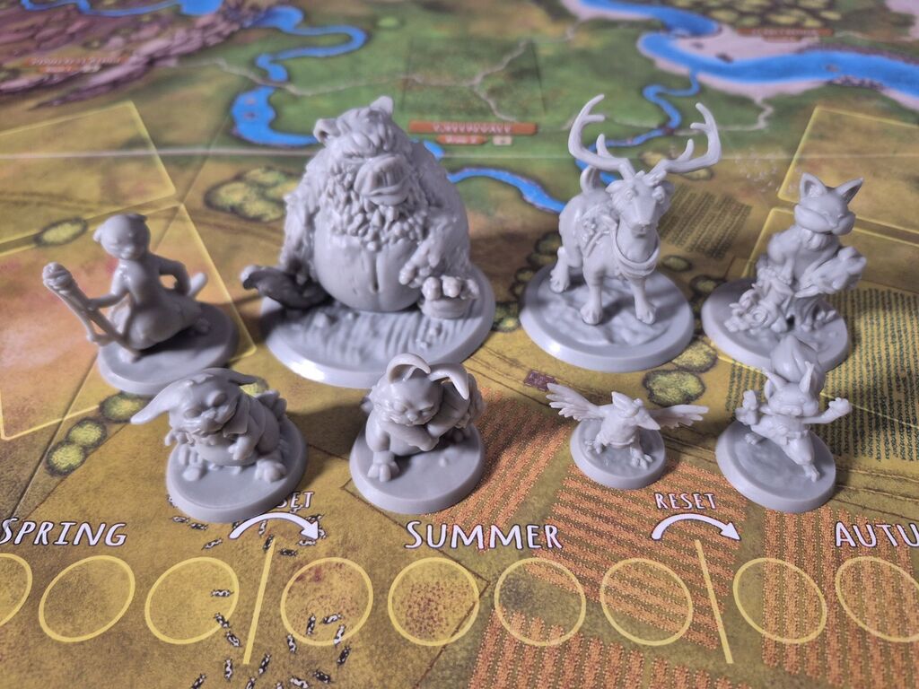 Acht Spielfiguren, alles TIere.