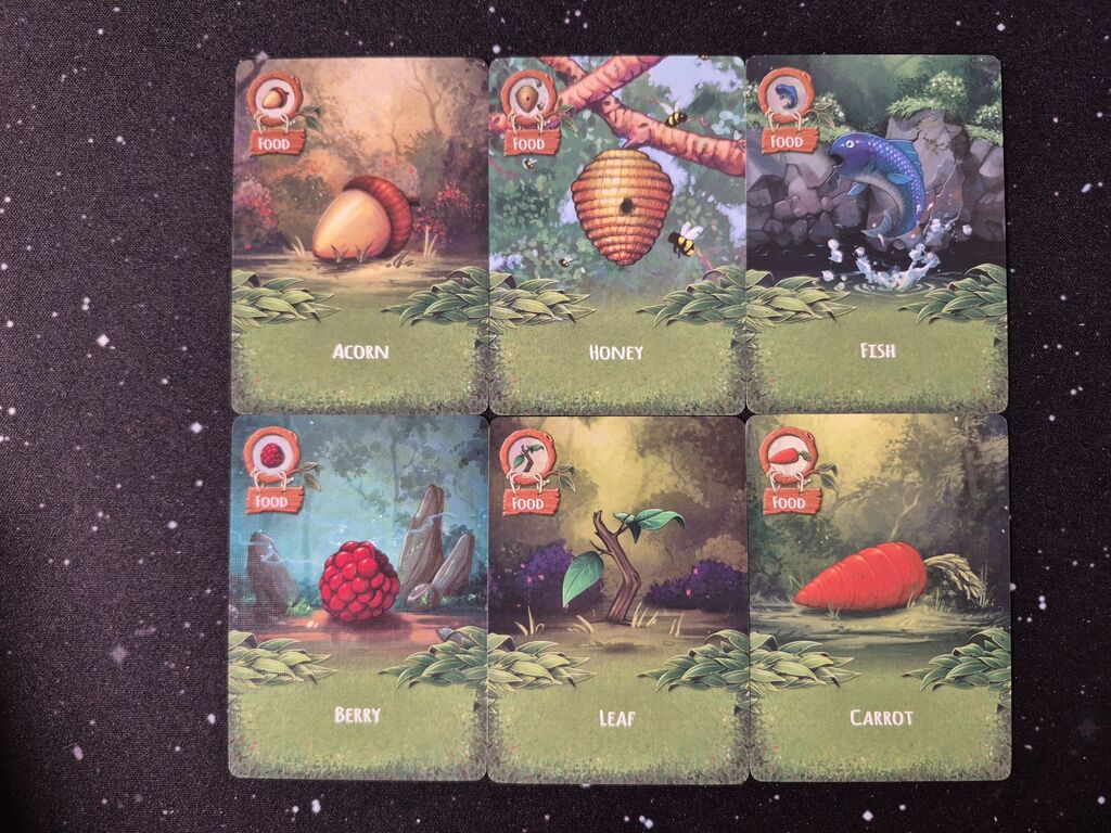 Sechs Karten mit Illustration und Symbol.