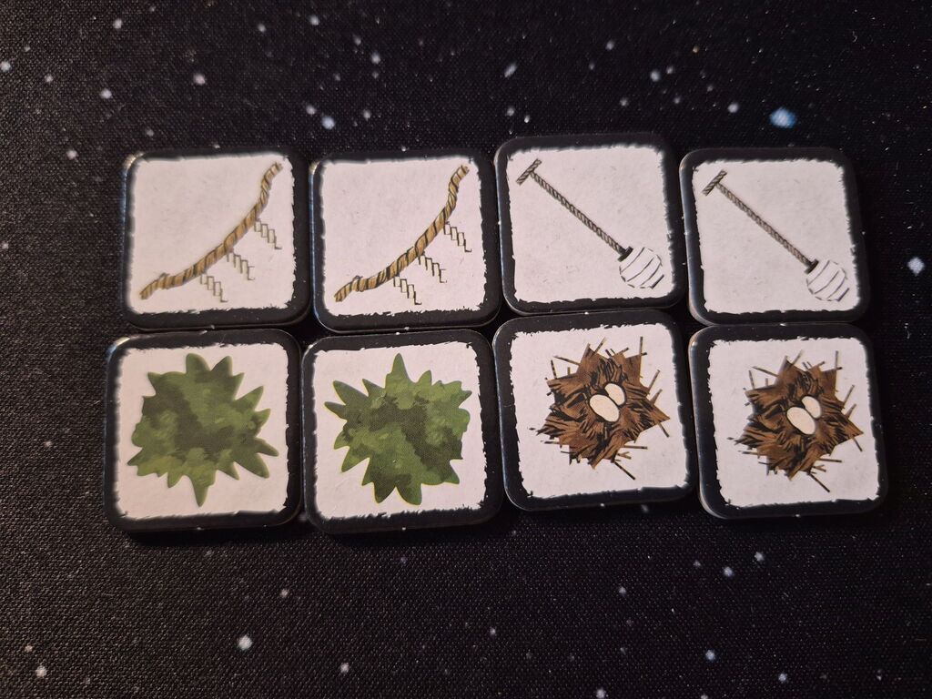 Acht Marker mit Symbolen.