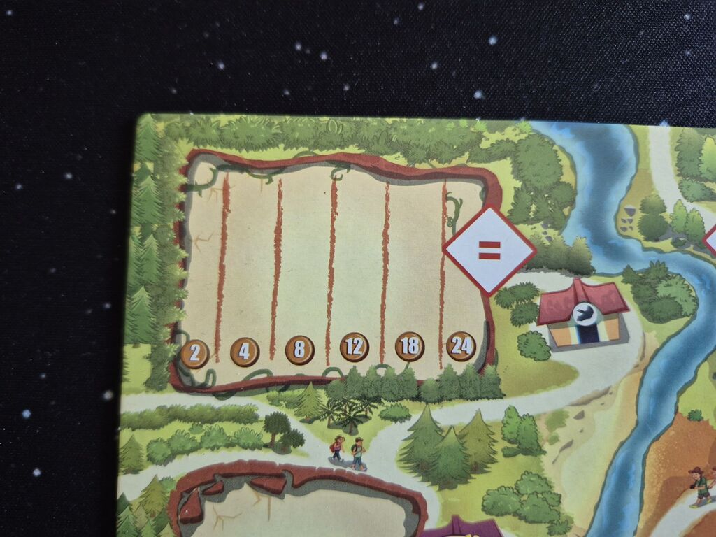Spielplanausschnitt mit Trennlinien und Zahlen im Dinogehege.