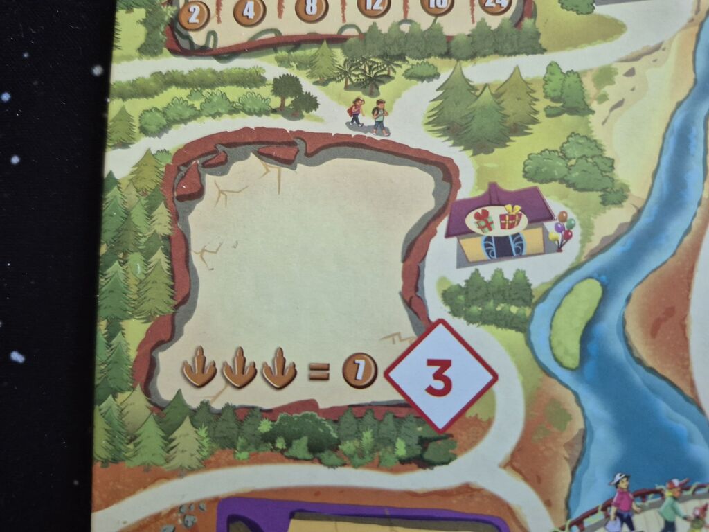 Spielplanausschnitt mit drei Dinospuren.