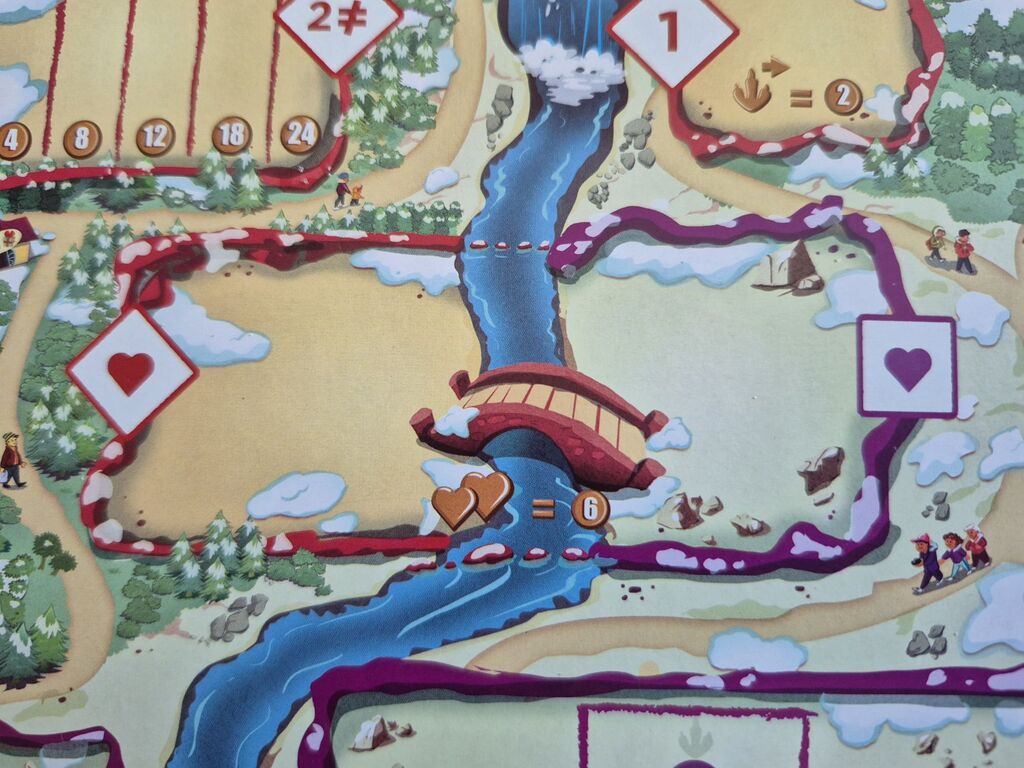 Spielplanausschnitt mit Brücke über Fluss.
