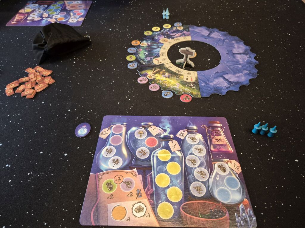 Spielmaterial aufgebaut.