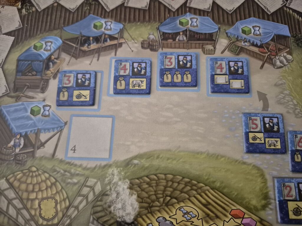 Spielplanausschnitt von "Village" mit Plättchen.