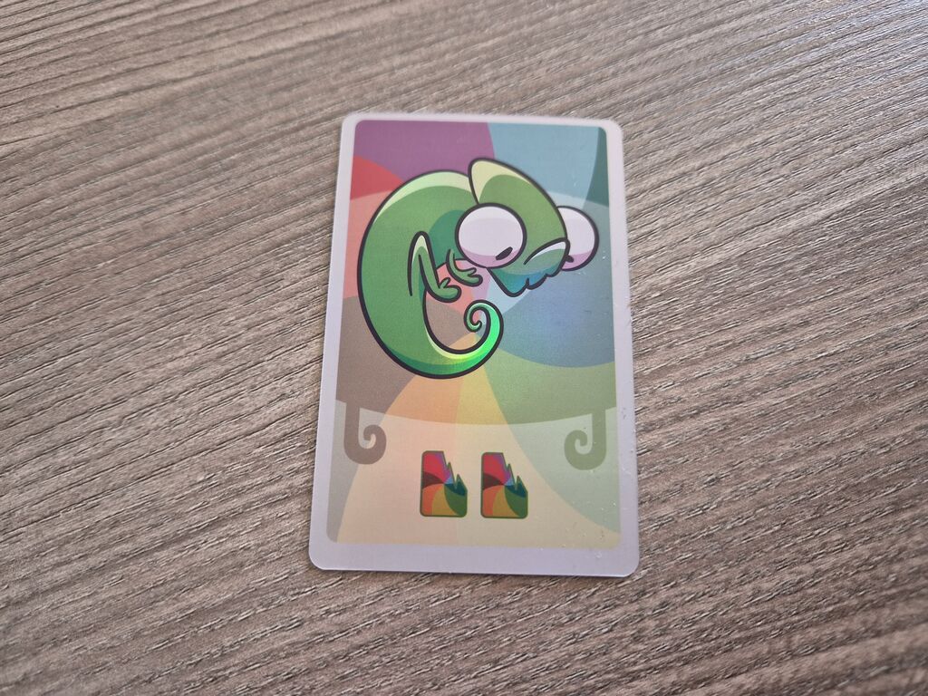 Karte mit Comic-Chamäleon.