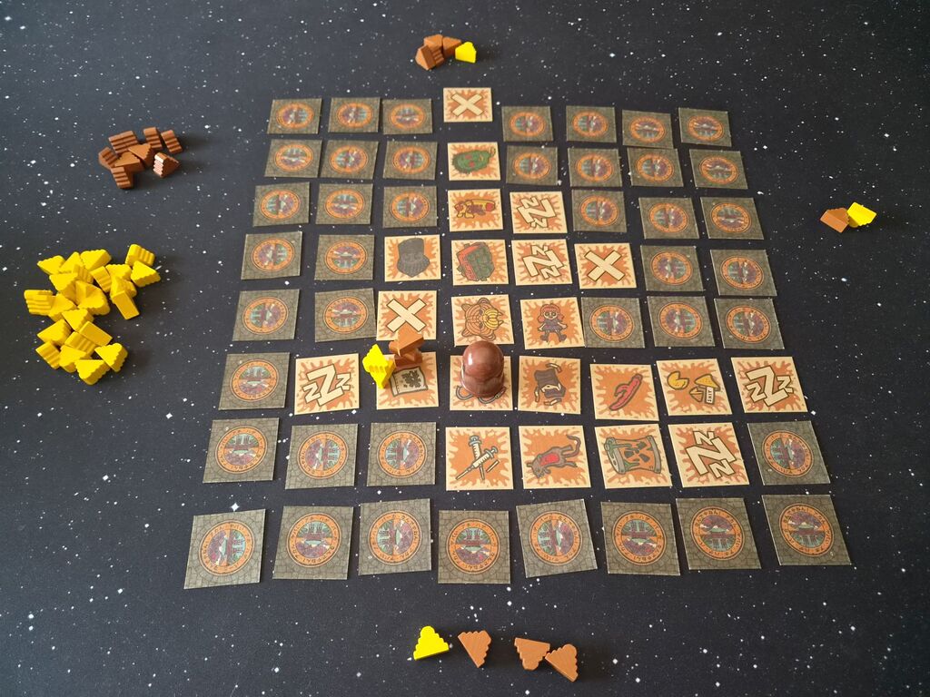 Spielmaterial von "Tokyo Poo Divers" im Spielverlauf.