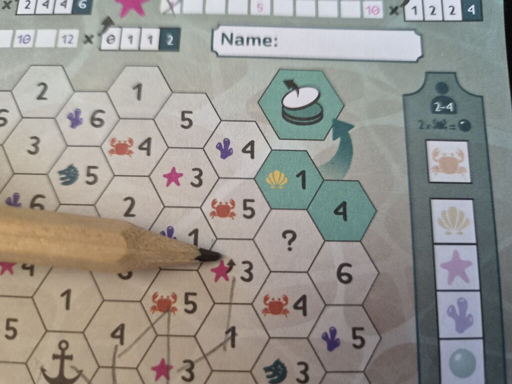Bleistift zeigt auf Feld mit Symbol.