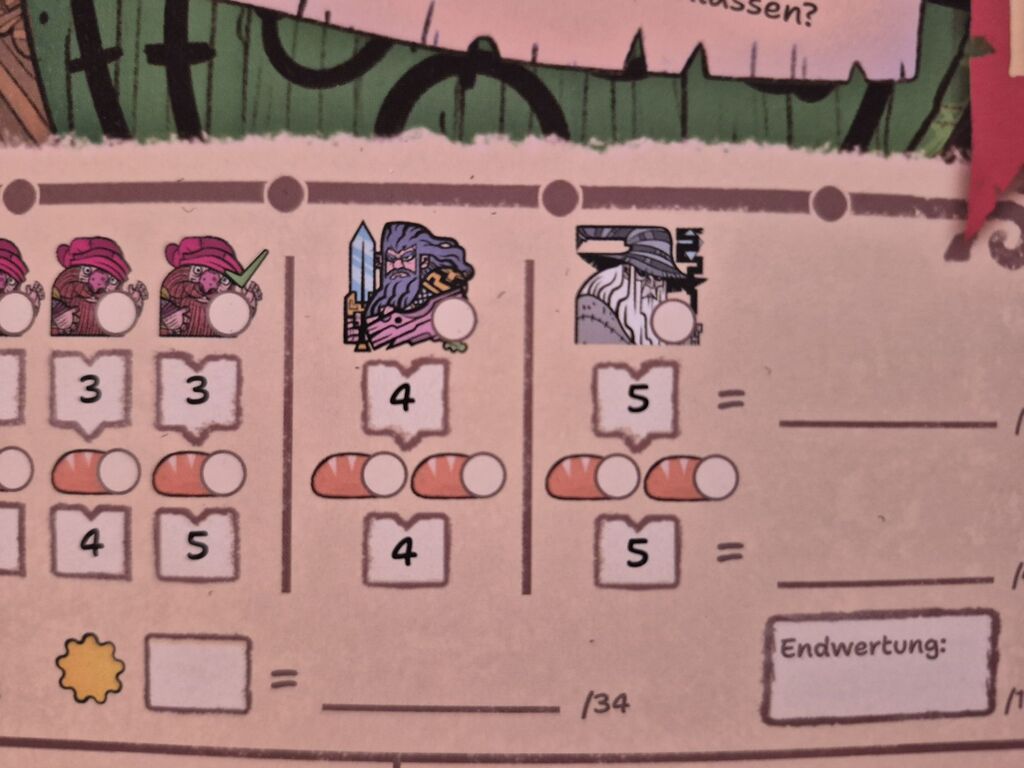 Spielplanausschnitt mit Illustration, Symbolen und Zahlen.