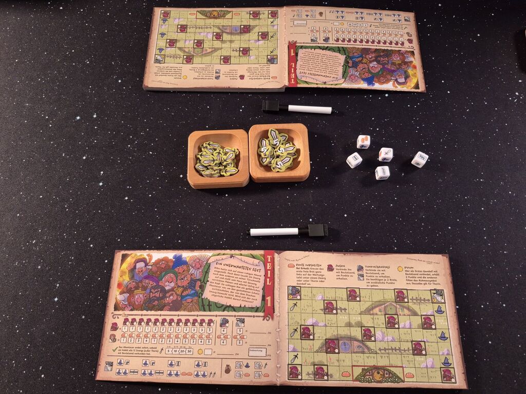 Spielaufbau von "Der Hobbit – Hin und zurück" für zwei Spieler.