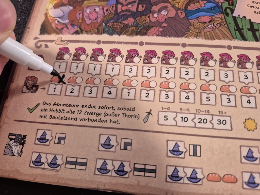 Stift über Reihen mit vielen Zahlen und Symbolen.