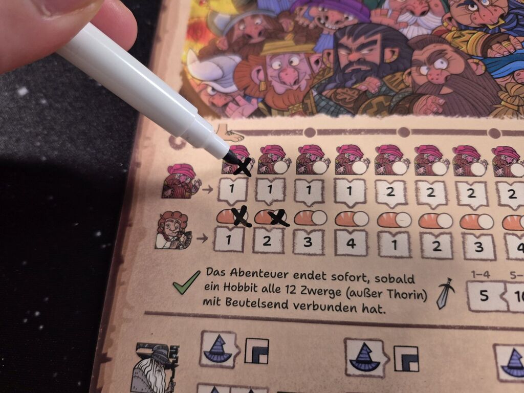 Stift über Reihen mit vielen Zahlen und Symbolen.