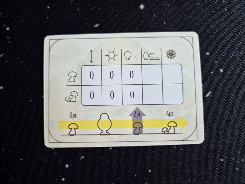 Spielhilfekarte mit Symbolen.