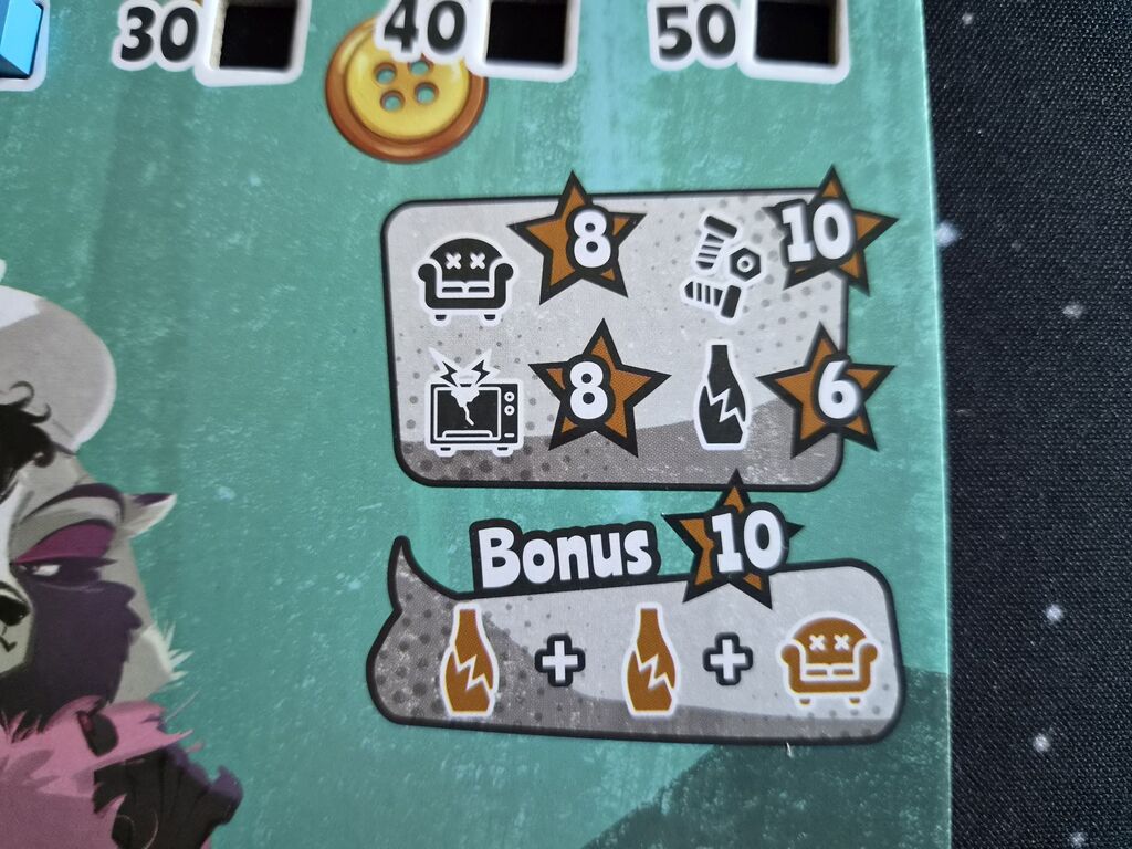 Spielplanausschnitt mit Symbolen und Zahlen.